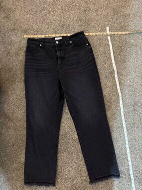LOFT Black Denim Frayed Raw Hem Straight Leg Jeans Womens Size 29 8